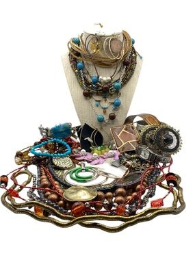 Boho Jewelry Lot Necklaces Bracelets Earrings Beads Leather